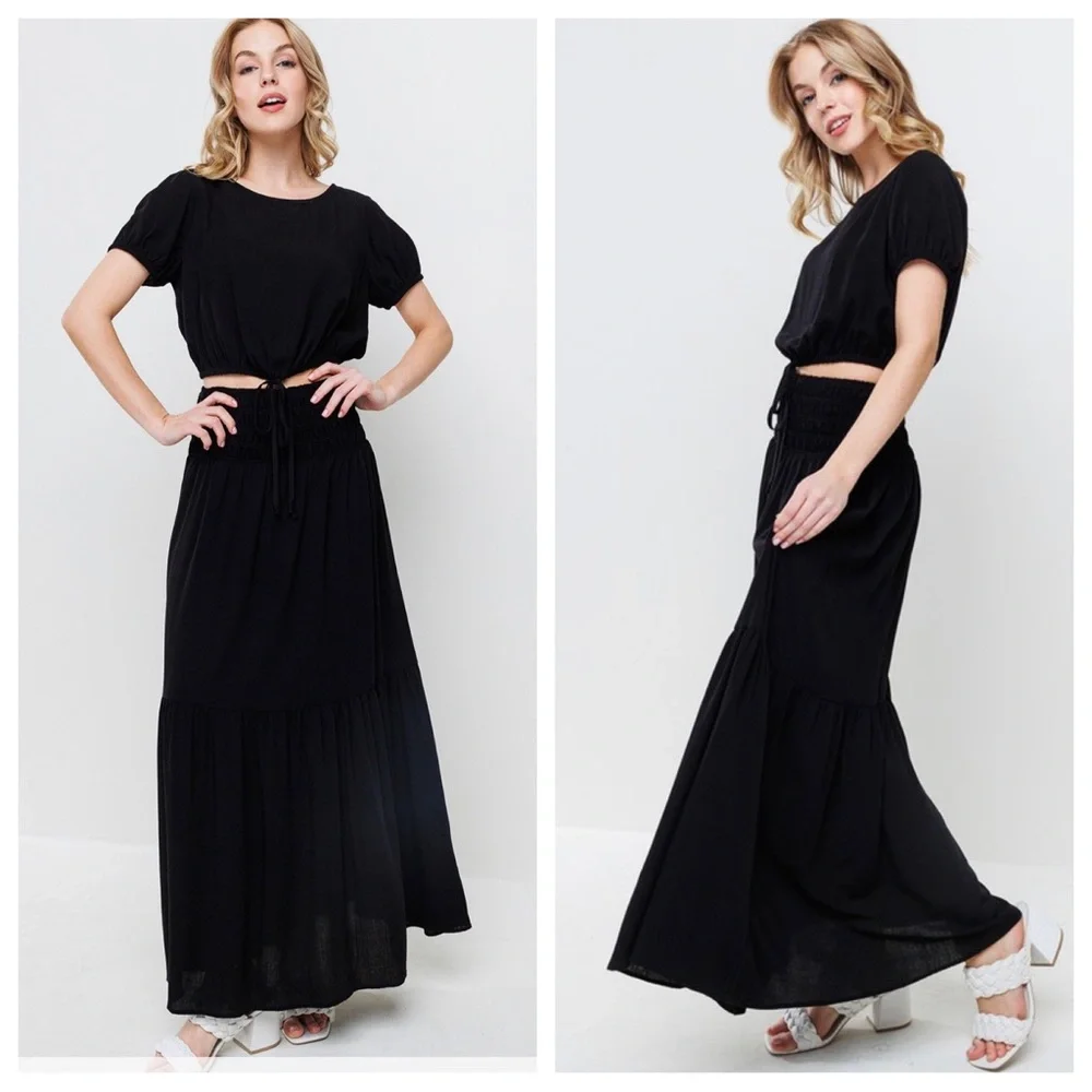 45 Beautiful Short Puff Sleeve Top With Matching Skirt - Picture 4 of 5